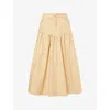 Ganni Womens Pale Khaki Summer Suiting Gathered Cotton And Linen Midi Skirt In Nude
