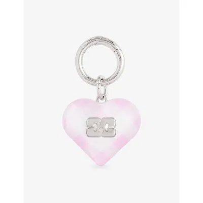 Ganni Womens Sweet Lilac Heart Monogram Metal Charm In Purple
