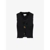 Ganni Womens Black Textured-knit Open-front Knitted Cotton And Cashmere Top Xs In Black