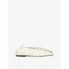 Ganni Lace-up Embellished Recycled Leather Ballet Flats In Neutral
