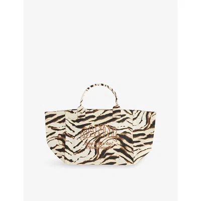 Ganni Womens Zebra Xxl Cotton Shopper Tote Bag Egret