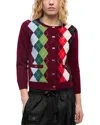 Ganni Womens Tawny Port Rhombus-print Round-neck Wool And Cashmere Cardigan Xl