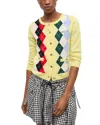 Ganni Knitwear Cardigan With Argyle Pattern And Pockets In Yellow