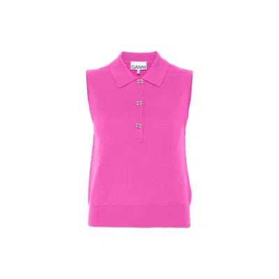 Ganni Wool And Cashmere Polo In Pink