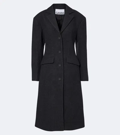 Ganni Wool And Cashmere-blend Coat In Blue