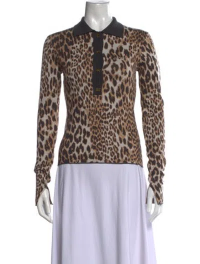 Pre-owned Ganni Wool Animal Print Polo In Multicolor