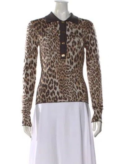 Pre-owned Ganni Wool Animal Print Sweater In Brown