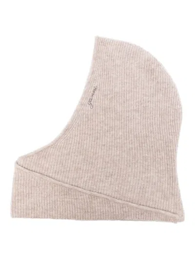 Ganni Logo-embroidered Ribbed Balaclava In Brown