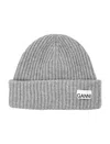 Ganni Melange Grey Logo Beanie In Gray