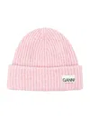 Ganni Light Pink Fitted Rib Knit Wool Beanie In Purple
