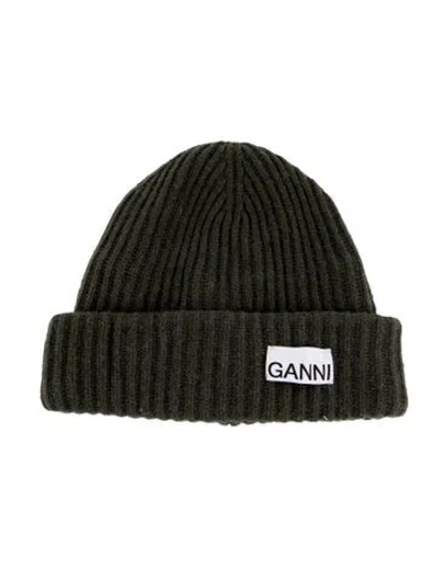 Pre-owned Ganni Wool Beanie Hat In Green
