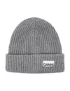 Ganni Melange Grey Logo Beanie In Paloma Melange