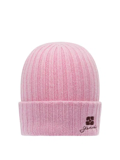 Ganni Wool Blend Beanie In Pink