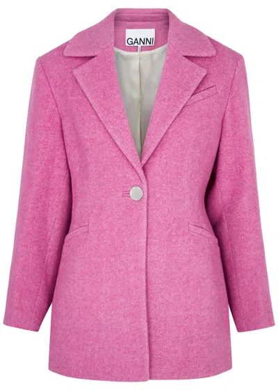 Ganni Wool-blend Blazer In Pink