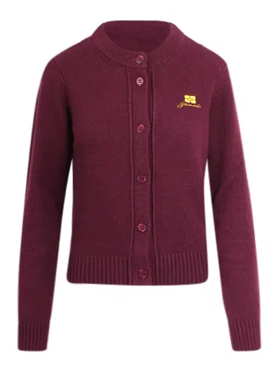 Ganni Wool Blend Cardigan With Buttons In Burgundy