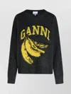 Ganni Jersey With Banana And Logo In Black