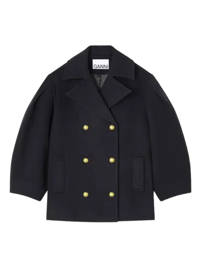 Ganni Wool-blend Double-breasted Peacoat In Multi