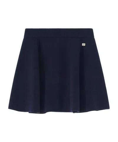 Ganni Wool Blend Elastic Waist Mini Skirt In Blue