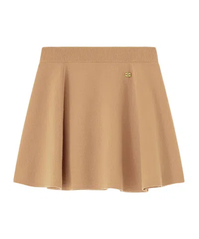 Ganni Wool Blend Elastic Waist Mini Skirt In Brown