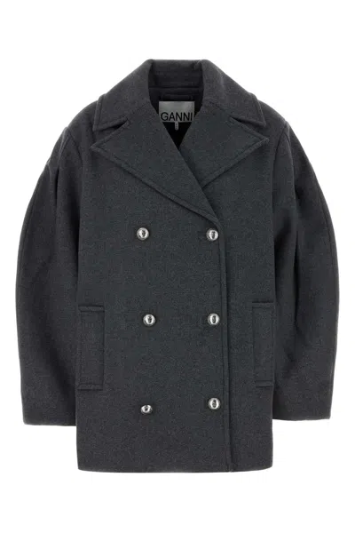 Ganni Wool Blend Jacket With Cashmere Touch In Grey