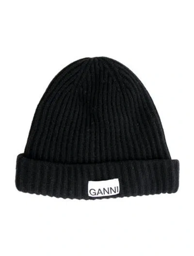 Pre-owned Ganni Wool Blend Knit Beanie In Black
