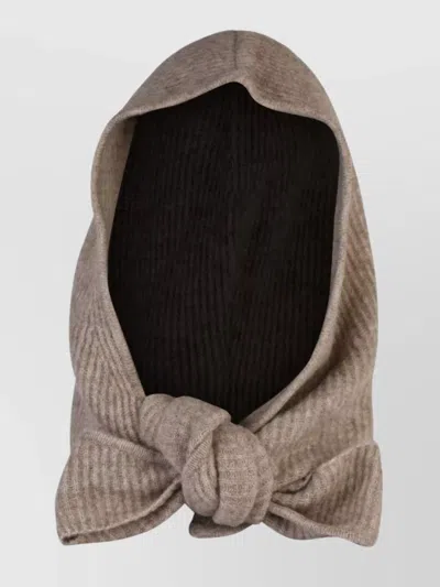 Ganni Wool Blend Knitted Balaclava With Ribbed Design In Beige
