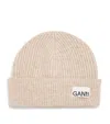 Ganni Wool-blend Light Structured Rib Knit Beanie In Beige