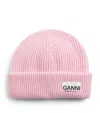 Ganni Wool-blend Light Structured Rib-knit Beanie In Purple