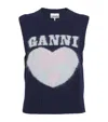 Ganni Graphic Soft Wool Blend Logo Vest In Blue