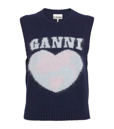 GANNI GANNI WOOL-BLEND LOGO SWEATER VEST