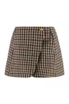 Ganni Womens Chicory Coffee Checked Gold-toned Button Wool-blend Mini Skirt In Brown