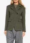Ganni Mouline Double-breasted Cotton-blend Blazer In Green