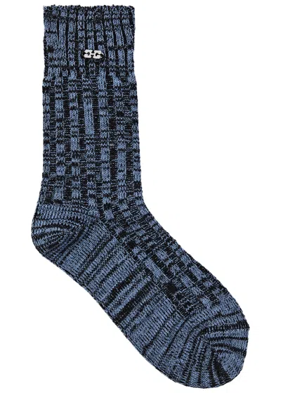 Ganni Wool-blend Socks In Dark Blue