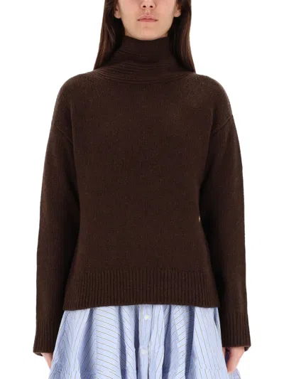 Ganni Wool Blend Sweater In Burgundy
