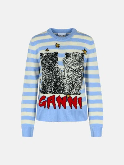 Ganni Wool Blend Sweater In Light Blue