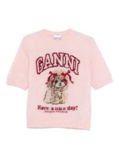 Ganni Wool Blend T Shirt In Pink