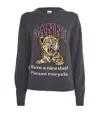 Ganni Jersey With Logo Embroidery And Tiger In Grey