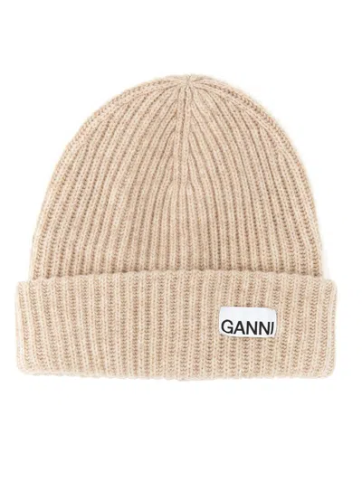 Ganni Wool Cap In Beige