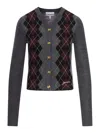 Ganni Grey Sweater With Classic Collar And Check Motif On The Front In Wool Woman