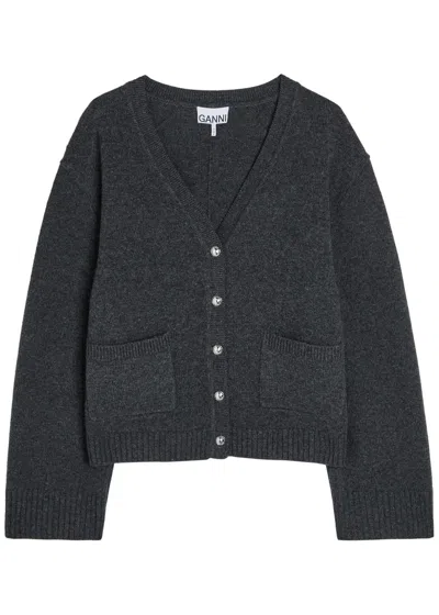 Ganni Wool Cardigan In Black