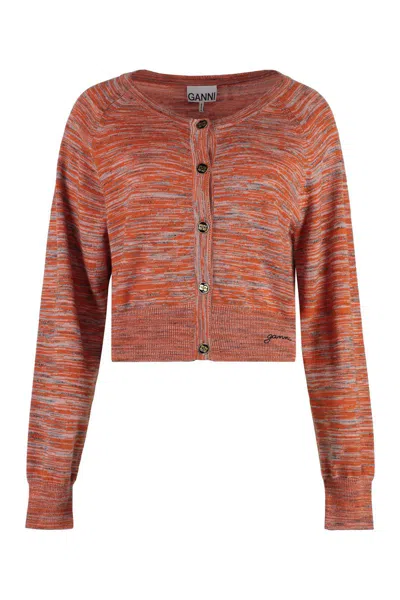 Ganni Wool Cardigan In Orange