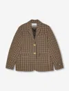 Ganni Checked Single-breasted Wool Blazer In Brown