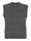 Ganni 'bubble' Grey Sleeveless Vest With Logo Lettering On The Front In Wool Blend Woman In Black