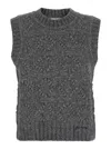 Ganni 'bubble' Grey Sleeveless Vest With Logo Lettering On The Front In Wool Blend Woman In Grey