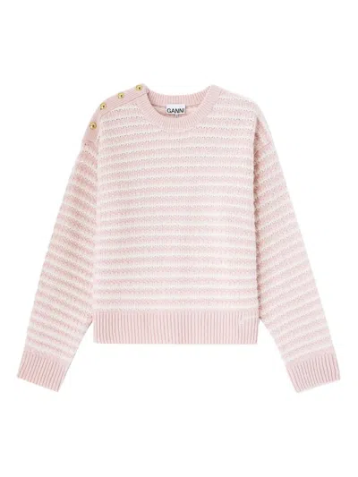 Ganni Stripe Wool Mix Jumper In Pink