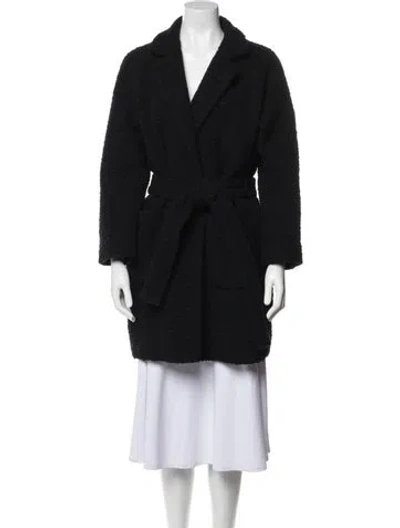 Pre-owned Ganni Wool Faux Fur Coat In Black