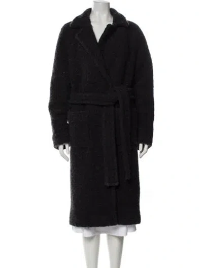 Pre-owned Ganni Wool Faux Fur Coat In Black