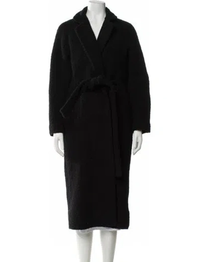 Pre-owned Ganni Wool Faux Fur Coat In Black
