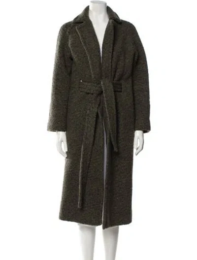 Pre-owned Ganni Wool Faux Fur Coat In Gray