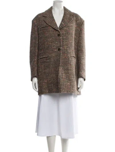 Pre-owned Ganni Wool Faux Fur Coat In Multi